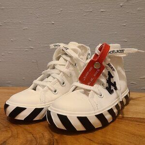 Off-White: White Vulcanized Mid-Top Sneakers - Child Size EU 27/USA 10